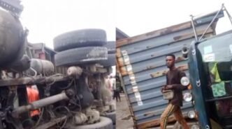 BREAKING: 40ft Container Crushes Minibus in Lagos, One Dead, 3 Injured