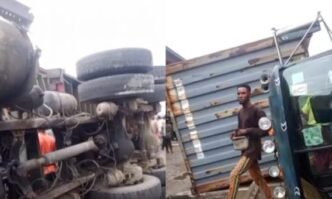 BREAKING: 40ft Container Crushes Minibus in Lagos, One Dead, 3 Injured