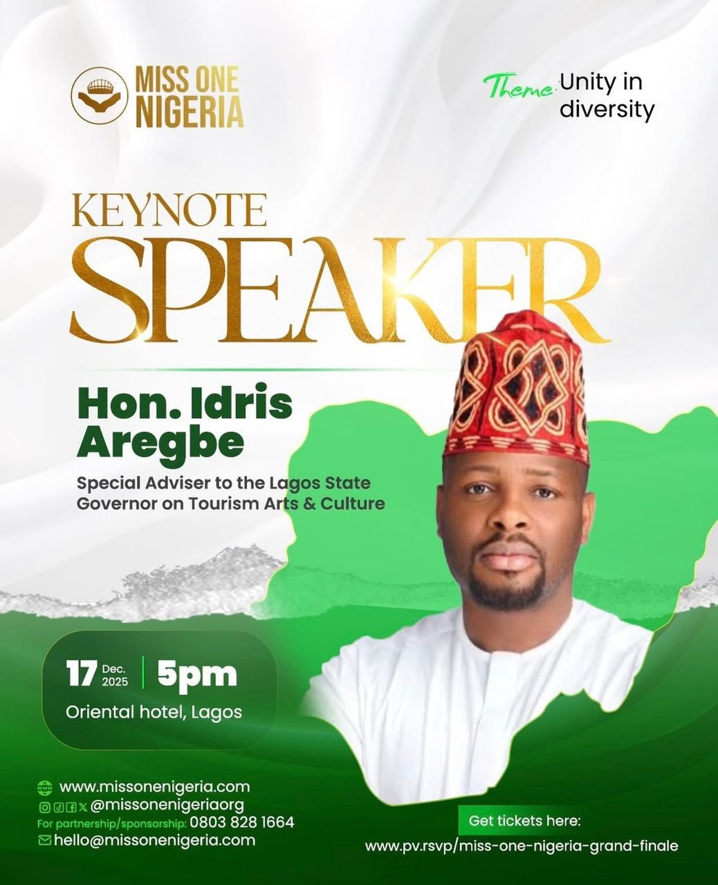 Aregbe Delivers Keynote at Miss One Nigeria Grand Finale in Lagos